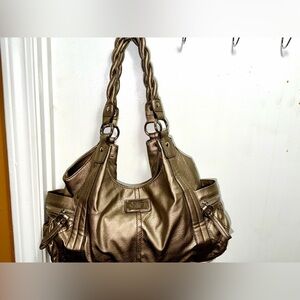 Relic By Fossil Hobo Shoulder Bag With Unique Braided Straps Metallic Sheen Gold